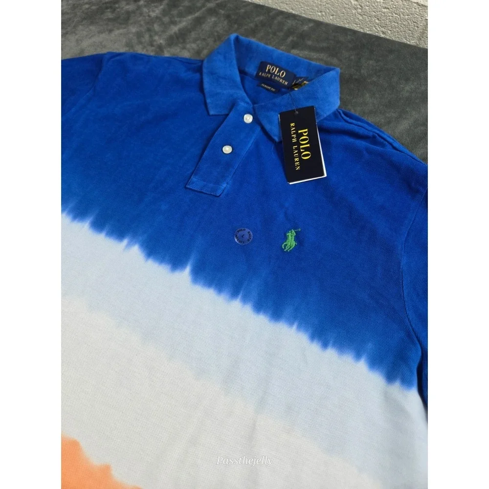 New Polo Ralph Lauren Polo Shirt Mens Large Tie DieStripe Classic Preppy Navy